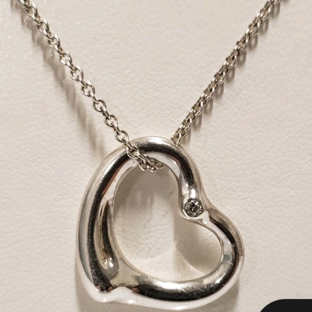Tiffany & Co. Silver And Diamond Elsa Peretti Open Heart Necklace!